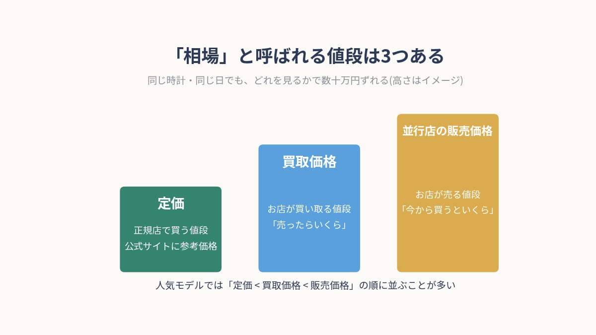 ロレックスの相場の見方 定価・買取価格・並行店の販売価格の3つの値段
